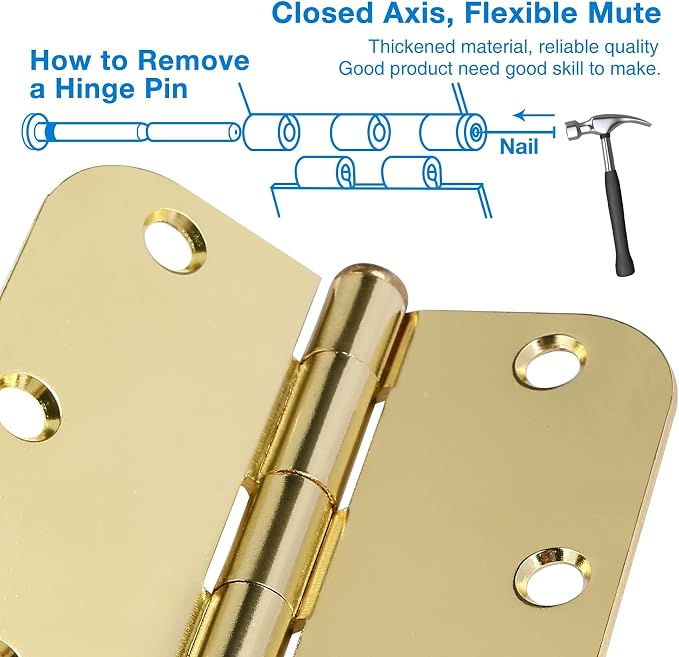 3 Pack Rounded Door Hinges 3-1/2" x 3.5 inch, 5/8 Radius, Polished Brass 3 ½ - Image 5