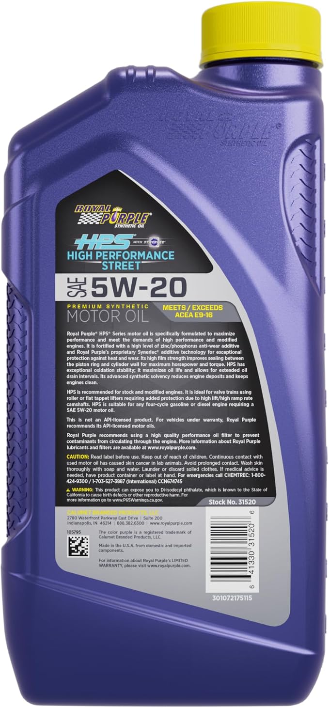 Royal Purple 31520 HPS 5W-20 High Performance Street Synthetic Motor Oil - Image 2