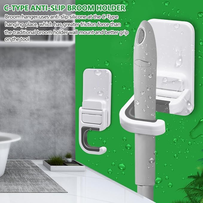 3pack Broom and Mop Holder Wall Mount No Drill Mop and Broom Gripper Mop Handle - Image 4