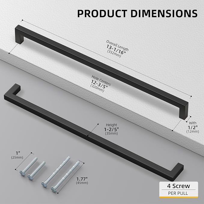 goldenwarm 100 Pack 12-3/5 Inch Black Cabinet Handles Matte Black Drawer Pulls - Image 2