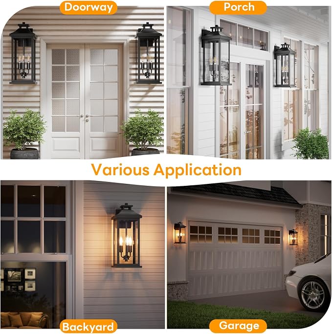 20" Large Outdoor Light Fixtures 3-Light 2 Pack, Exterior Wall Sconce Lanterns - Image 5