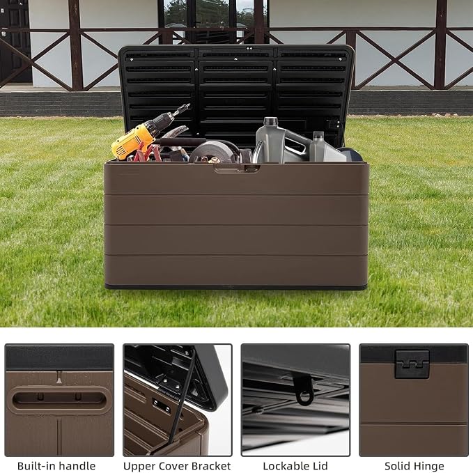100 Gallon Plus Resin Deck Box, Waterproof Outdoor Storage Bin - Image 6