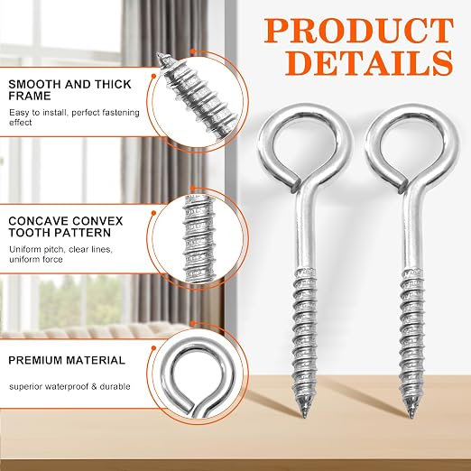 4Pcs Self Tapping Eyelet Screw Eye Bolt，6 Inch Heavy Duty Screw Eyes Hooks ，M10 - Image 3
