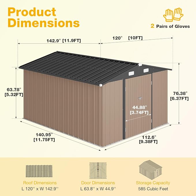 10x12 FT Outdoor Storage Shed - Image 3
