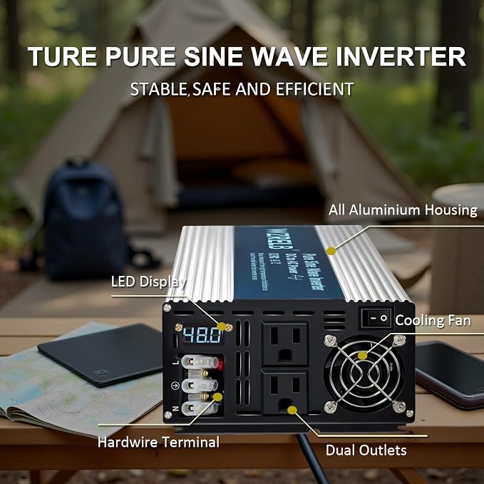 WZRELB 3500W Pure Sine Wave Inverter, Car Power Inverter 48V DC to 110V 120V AC - Image 2