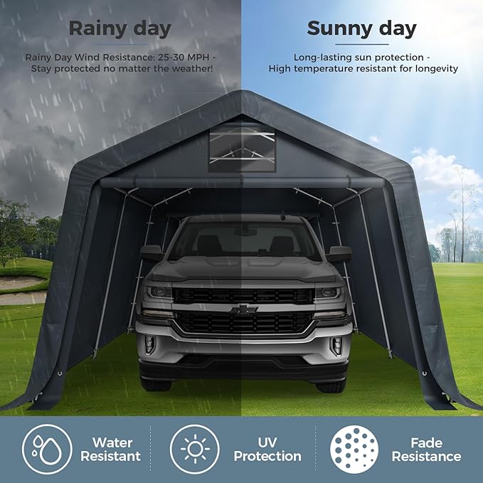GREEN PARTY Storage Shelter Shed, 13x22 ft Portable Shed Outdoor Carport - Image 6