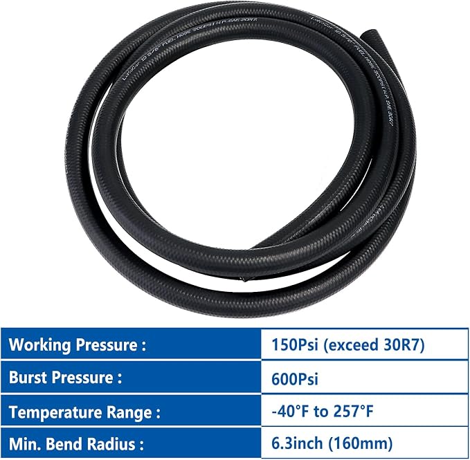 LokoCar Rubber Fuel Hose Line Push Lock 5/8" ID SAE 30R7 NBR 5ft 300PSI Black - Image 6