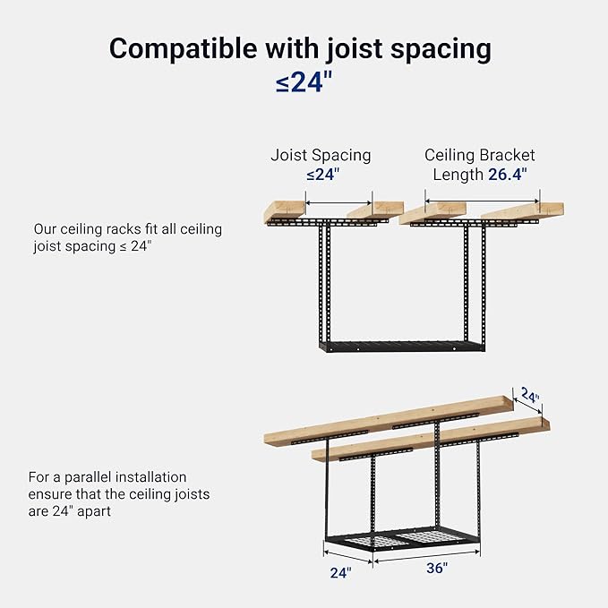 FLEXIMOUNTS 2x3FT Garage Storage Rack Overhead, Adjustable Ceiling Storage Racks - Image 2