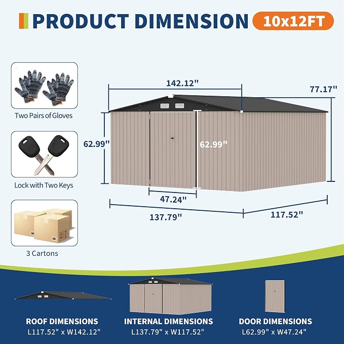 10x12 FT Metal Storage Sheds Outdoor, Metal ToolShed - Image 2