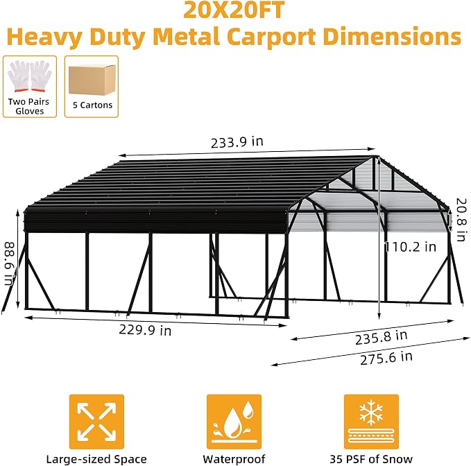 20' x 20' Heavy Duty Metal Carport - Image 2