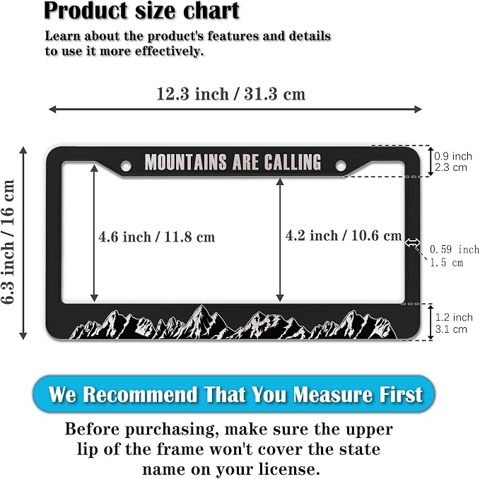 License Plate Frames Black and White License Plate Frame Holder Mountains are - Image 2