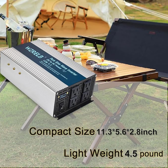 WZRELB 2000W Pure Sine Wave Inverter 12V DC to 110V 120V AC, Car Power Inverter - Image 7