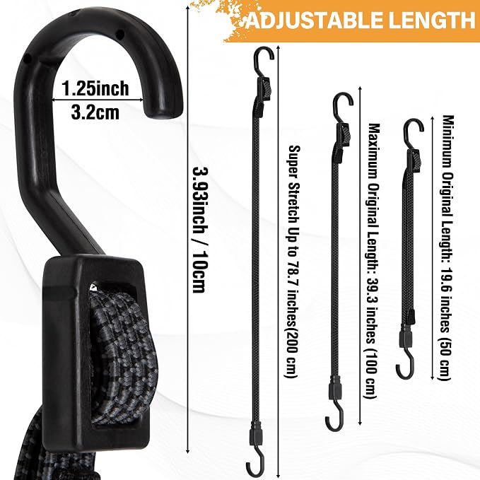 Bungee Cords with Hooks, 40 Inch Flat Adjustable Bungee Cords with Hooks Heavy - Image 3