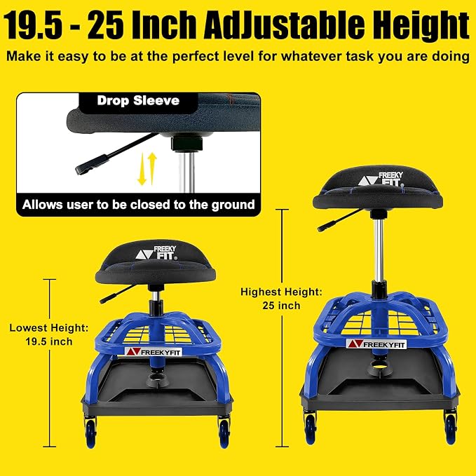 Rolling Stool with Blue Wheels, Heavy Duty Garage Work Mechanic Rolling Shop - Image 3