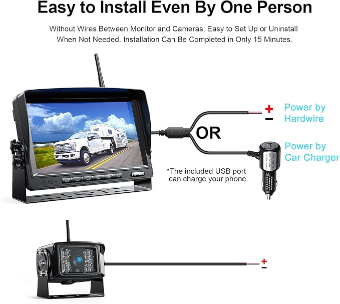 Fookoo 1080P 7" Wireless Backup Camera System, IP69 Waterproof Rear View Front - Image 6