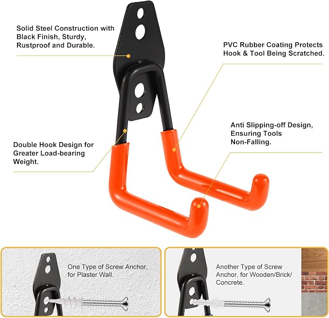 Garage Hook Heavy Duty Wall Storage Hangers, 24 Pack Garage Storage Hooks Steel - Image 4