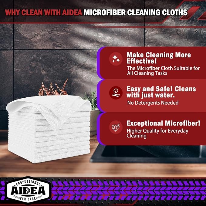 AIDEA Microfiber Cleaning Cloth White 50PK, Microfiber Towels - Image 2