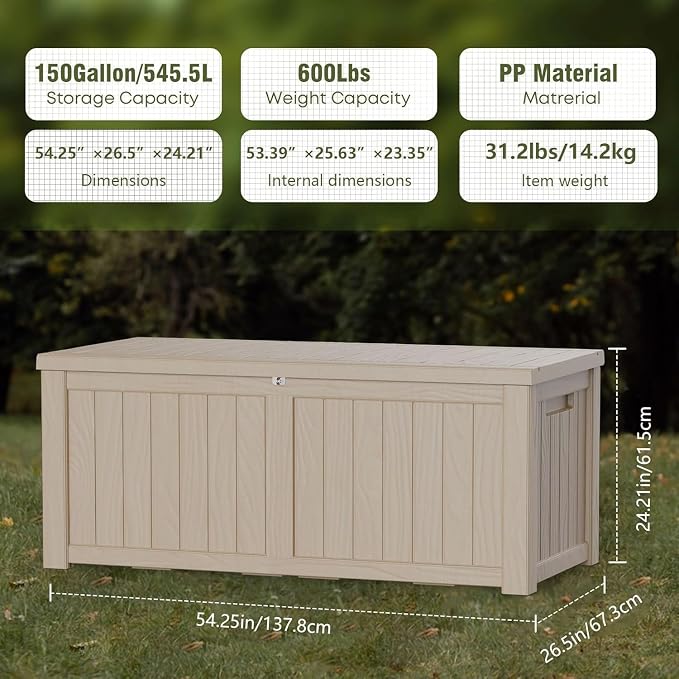 150 Gallon Resin Deck Box, Waterproof Outdoor Storage Bin - Image 3