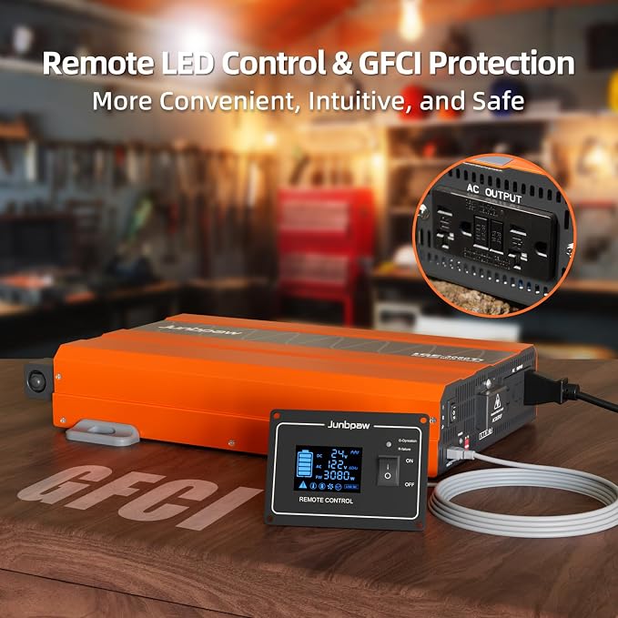 3080W Pure Sine Wave Inverter, 24V DC to 110V/120V AC, 9000W Peak, 5V/2.1A USB - Image 4