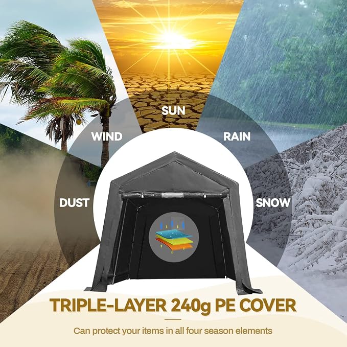 ADVANCE OUTDOOR 8X14 ft Steel Metal Peak Roof Portable Garage Shelter Storage - Image 4