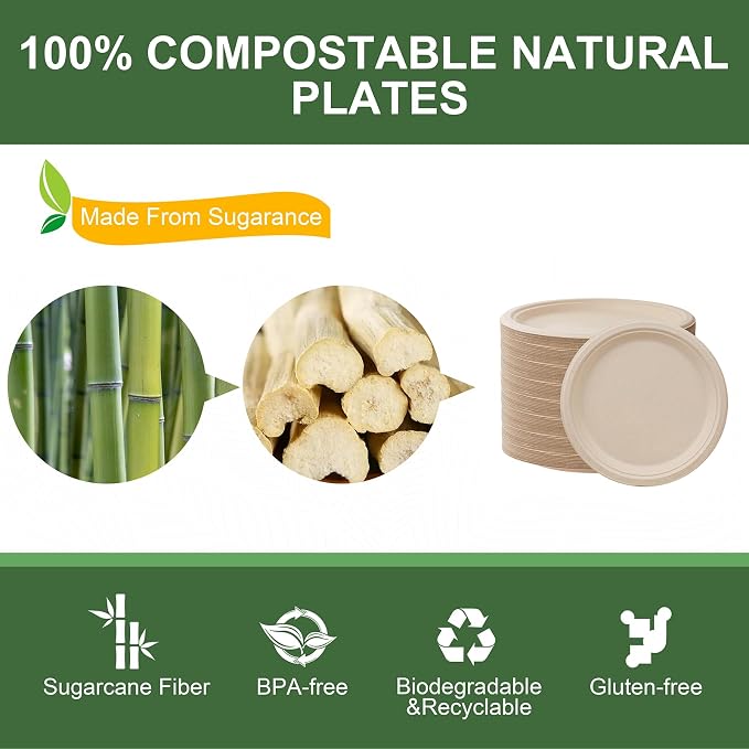 WELLIFE 100% Compostable Paper Plates 10 Inch, Biodegradable Bagasse, - Image 4
