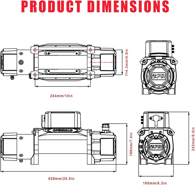 OPENROAD 10000 lb. Waterproof IP68 Electric Winch, 12V Electric Truck Winch - Image 4
