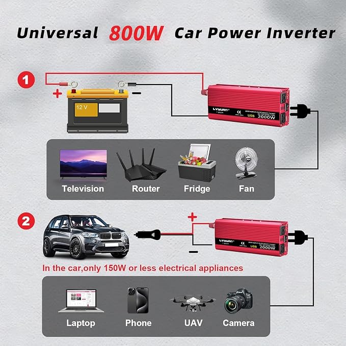 Car Vehicle Power Inverter 800W/2000WDC-AC 12V-110V Converter Power Supply - Image 2