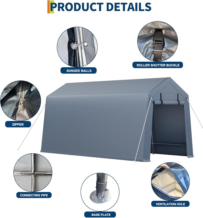 7x15FT Outdoor Storage Shed, Portable Carport - Image 9