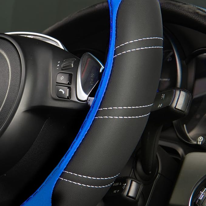 CAR PASS Line Rider Microfiber 14 Inch Leather Sporty Steering Wheel Cover - Image 6