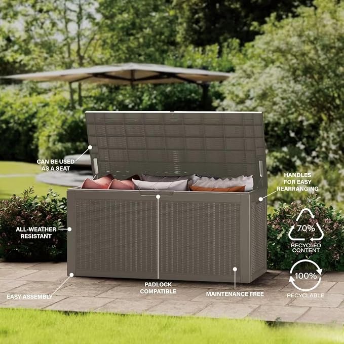 100 Gallon Resin Deck Box, Waterproof Outdoor Storage Bin - Image 3