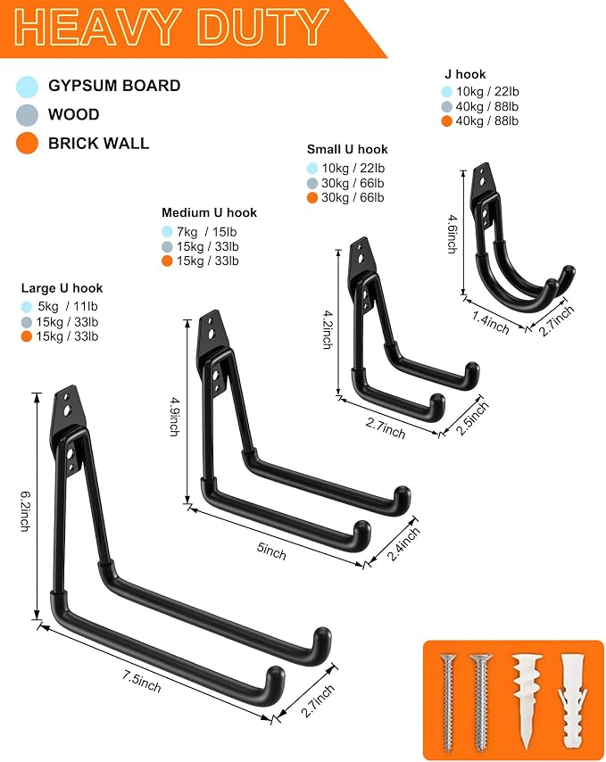 QcoQce 12 Pack Garage Hooks Heavy Duty, Wall Mount Utility Hooks - Image 2