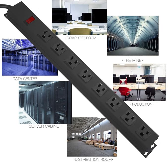Metal 8 Outlet Mountable Power Strip, Wall Mount Outlet Heavy Duty, Wide Spaced - Image 6