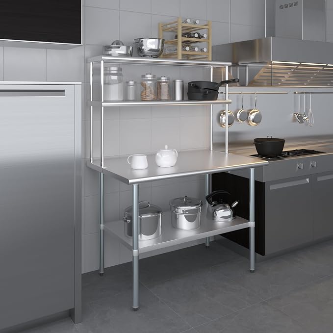 Amgood Stainless Steel Work Table Double Tier Overshelf | Metal Kitchen Prep - Image 6