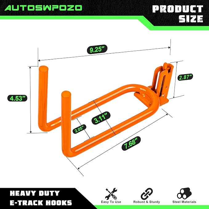 8-Pack Heavy Duty E-Track Shovel/Tool Hanger, Warehouse - Image 2