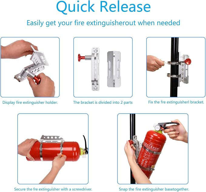 Universal Vehicle Fire Extinguisher Bracket, Aluminum Adjustable Quick Release - Image 7
