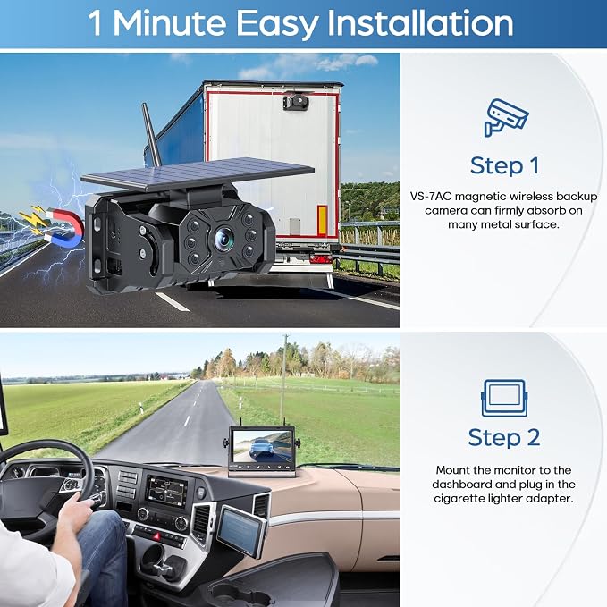 Magnetic Solar Wireless Backup Camera No Installation VASTEND 1080P 7'' RV - Image 2