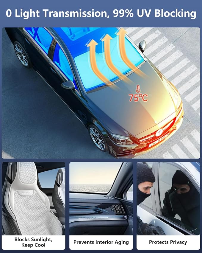 Car Windshield Sun Shade-Sun Ray Reflective Front Window Cover, Foldable Car - Image 7