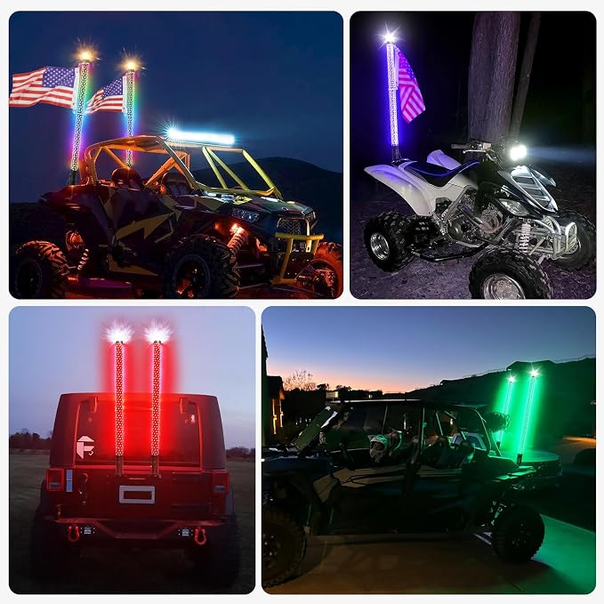 2Pack 3FT Fat Whip Lights, RGB Led Whip Lights - Image 5