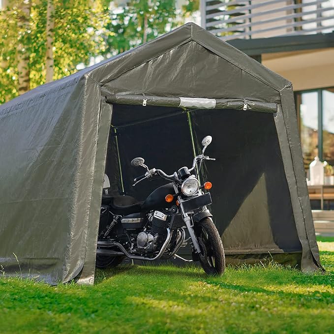 ADVANCE OUTDOOR 8X14 ft Steel Metal Peak Roof Portable Garage Shelter Storage - Image 8
