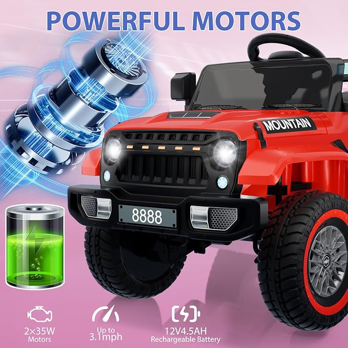 12V Kids Ride on Truck Car, w/Parent Remote Control, Twin 35w Motors, 3 Speeds - Image 5