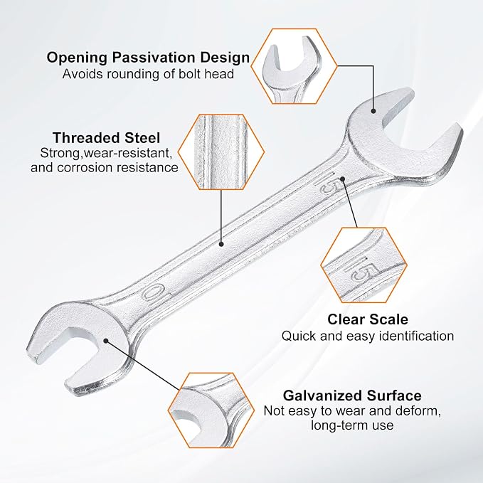 HARFINGTON 5pcs Double Open End Wrench 10mm x 15mm Metric 15 Degree Offset - Image 4