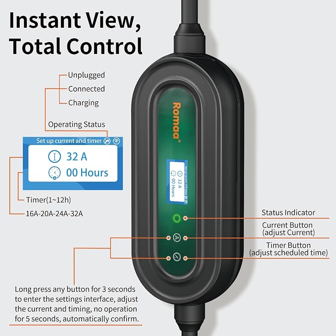 Level 2 EV Charger w/App Control: 32A 240V 7.68kW Fast Charging, NEMA 14-50 - Image 6