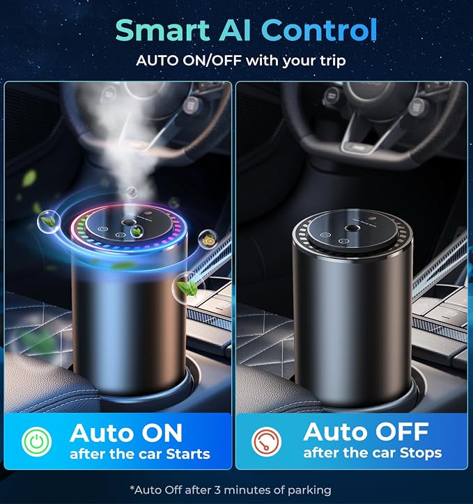 Car Diffuser Smart Air Freshener, Auto On/Off by AI Chip, Built-in Battery - Image 2