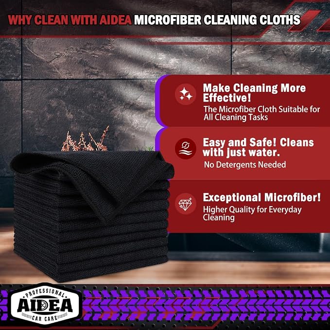 AIDEA Microfiber Cleaning Cloth Black 50PK, Microfiber Towels - Image 2