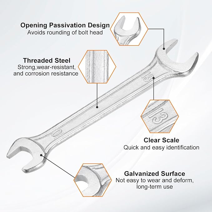HARFINGTON Double Open End Wrench 10mm x 12mm Metric 15 Degree Offset Angle - Image 4