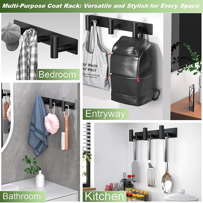 Wall Mounted Coat Rack-3 Hooks, Heavy Duty Stainless Steel Hook Rail - Image 7