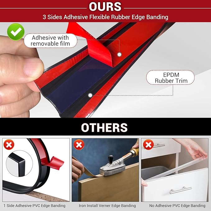 Rubber Edge Trim, Flexible Self Adhesive U Shaped Peel and Stick Edge Banding - Image 3