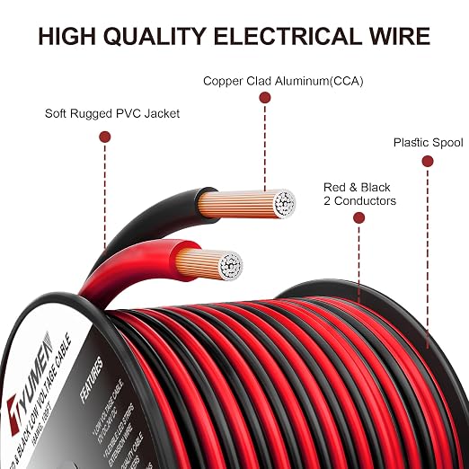 100FT 12/2 Gauge 2pin 2 Color Red Black Cable Hookup Electrical Wire LED Strips - Image 2