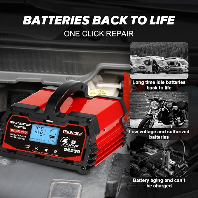 Battery Charger 25A, 12V/24V Lead Acid Smart Battery Charger, 12V LiFePO4 Car - Image 5