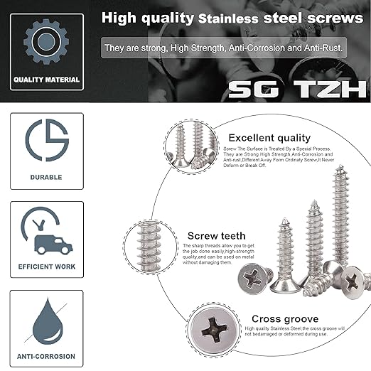 #8 x 2" Wood Screw 100Pcs 18-8 Stainless Steel Screws Flat Head Phillips Fast - Image 4